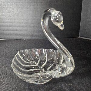 Vintage Duncan Miller Clear Glass 6.5 Inch Long Sylvan Swan Dish